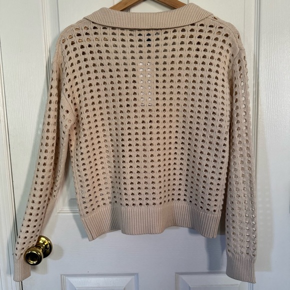 French Connection Manda Pointelle-Knit Polo Sweater Oatmeal Small NWT - Picture 5 of 5